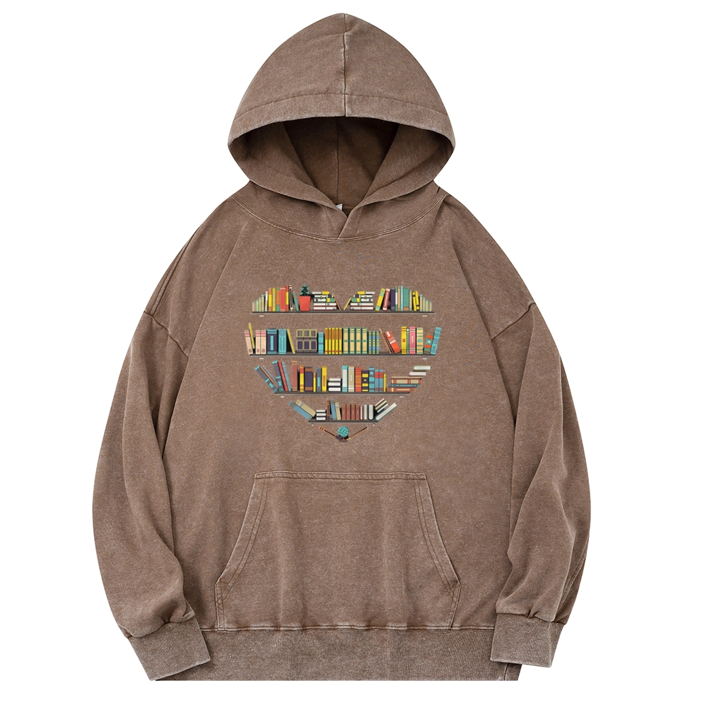 Pagewings Heart Bookshelves Unisex Washed Hoodie