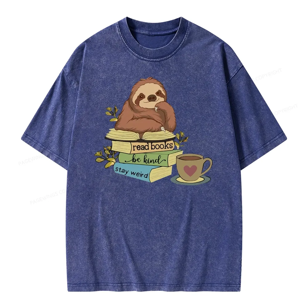 Pagewings Sloth Reading Unisex Washed T-shirt