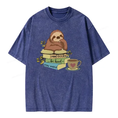Pagewings Sloth Reading Unisex Washed T-shirt