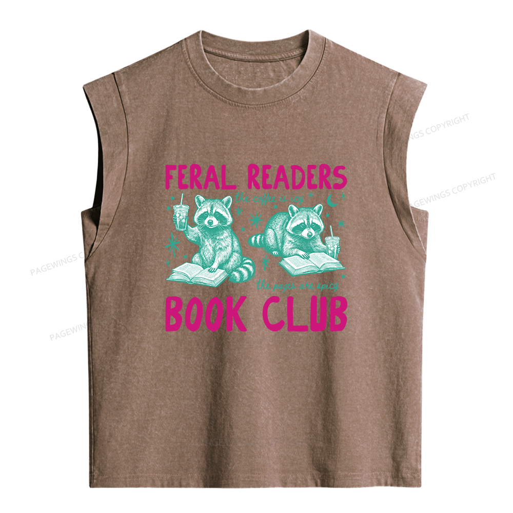 Pagewings Feral Readers Book Club Women's Washed Tank Top