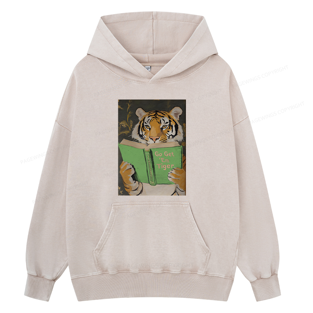 Pagewings Motivational Tiger Reading Unisex Washed Hoodie