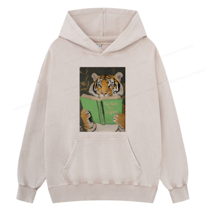 Pagewings Motivational Tiger Reading Unisex Washed Hoodie