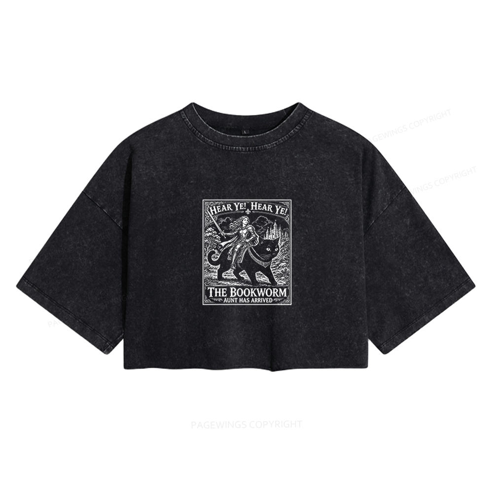 Pagewings Bookworm Knight Riding Women's Washed Cropped T-shirt