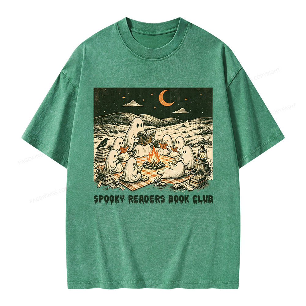 Pagewings Spooky Readers Book Club Unisex Washed T-shirt