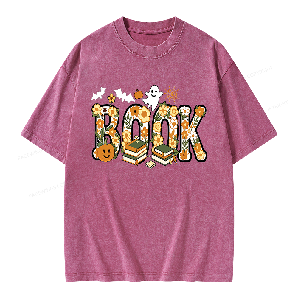 Pagewings Floral Boo Halloween Unisex Washed T-shirt