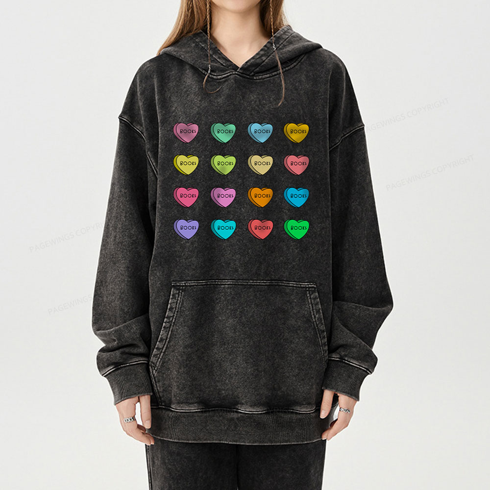 Pagewings Valentine's Day Librarian  Unisex Washed Hoodie