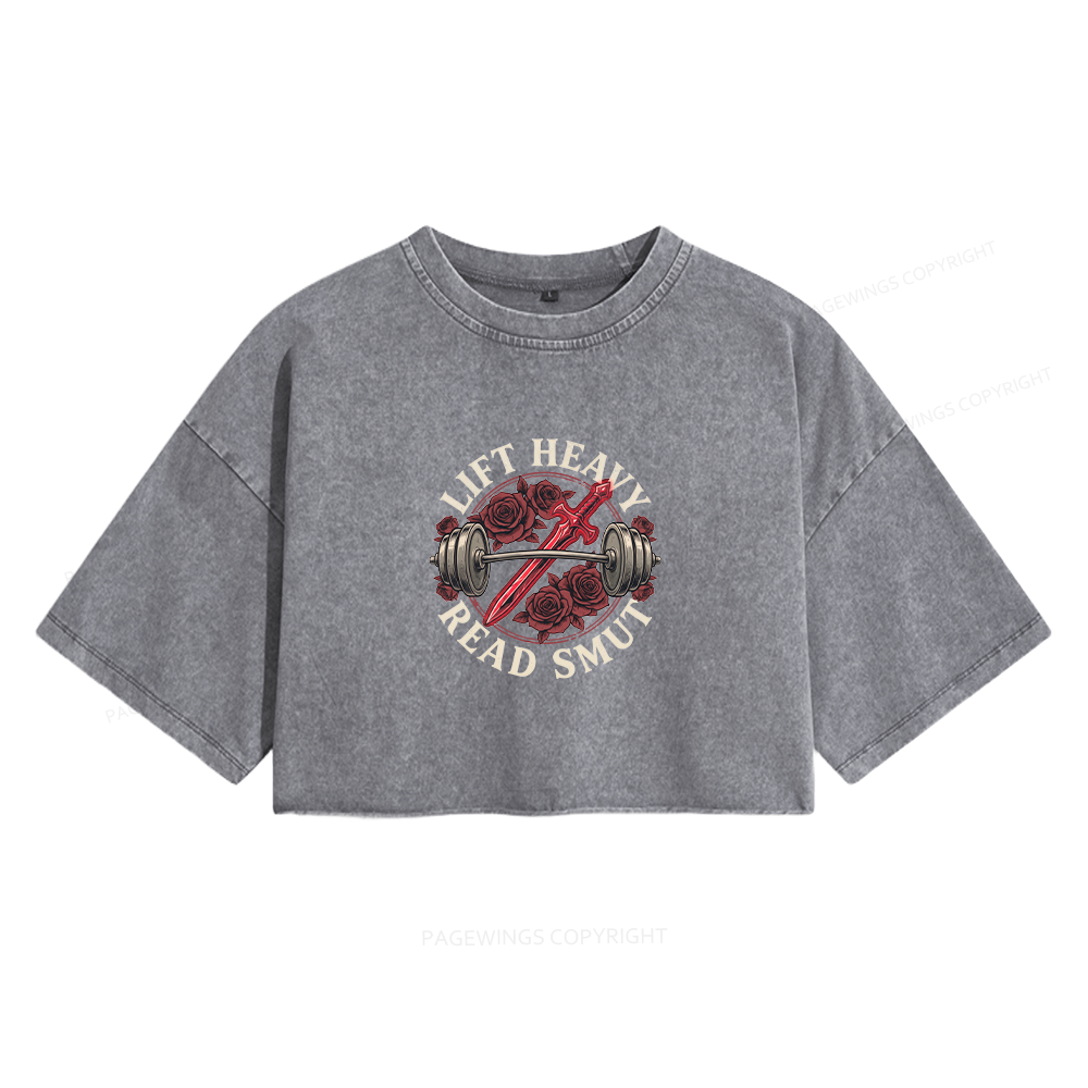 Pagewings Lift Heavy Read Smut Women's Washed Cropped T-shirt