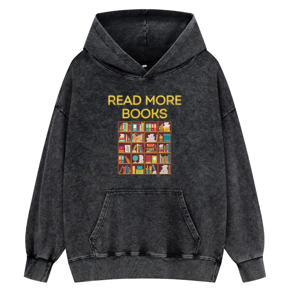 Pagewings Read More Books Bookshelves Unisex Washed Hoodie