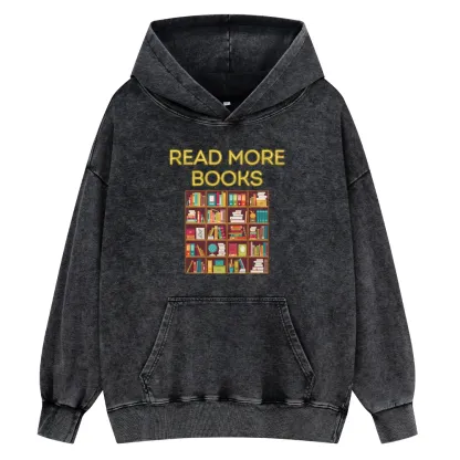Pagewings Read More Books Bookshelves Unisex Washed Hoodie