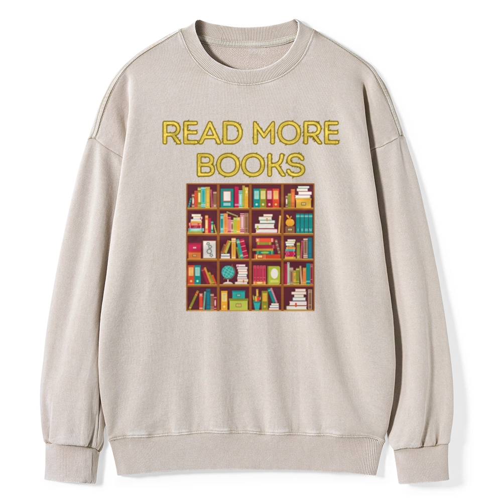 Pagewings Read More Books Bookshelves Unisex Washed Sweatshirt