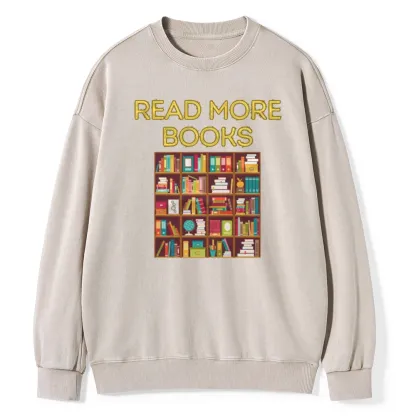 Pagewings Read More Books Bookshelves Unisex Washed Sweatshirt