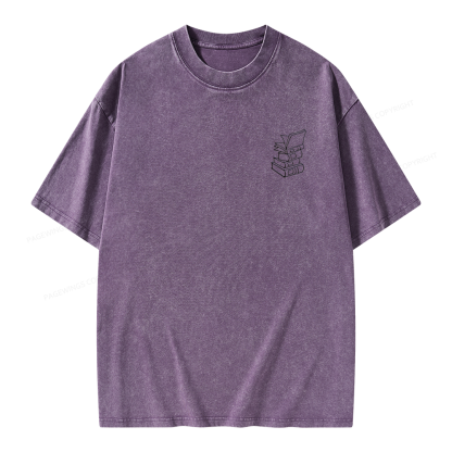 Pagewings Embroidered Stack of Books Unisex Washed T-shirt