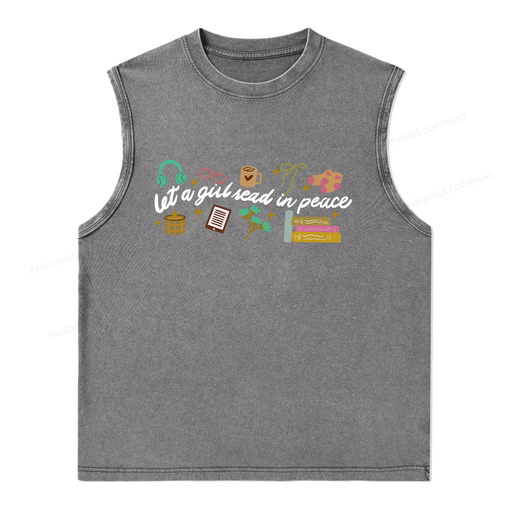 Pagewings Let a Girl Read in Peace Unisex Washed Tank Top