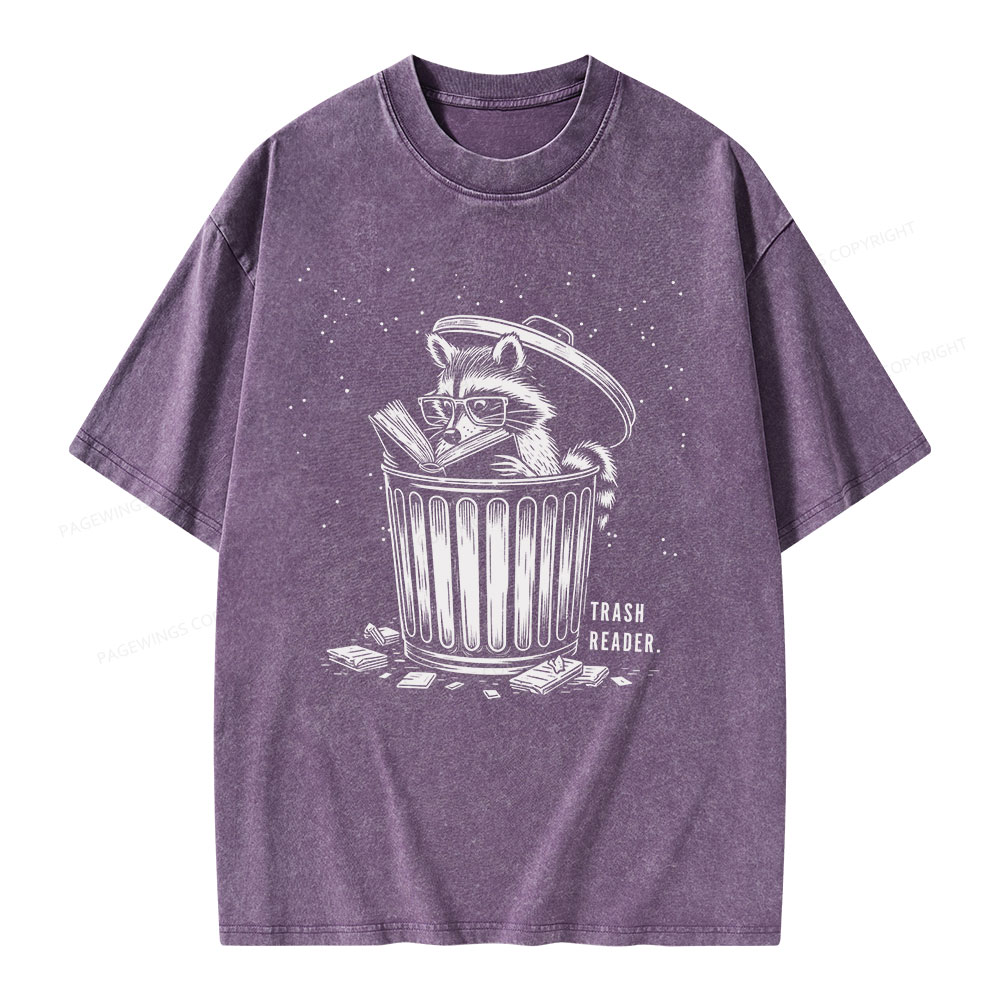Pagewings Trash Reader Raccoon - Book Quote Unisex Washed T-shirt