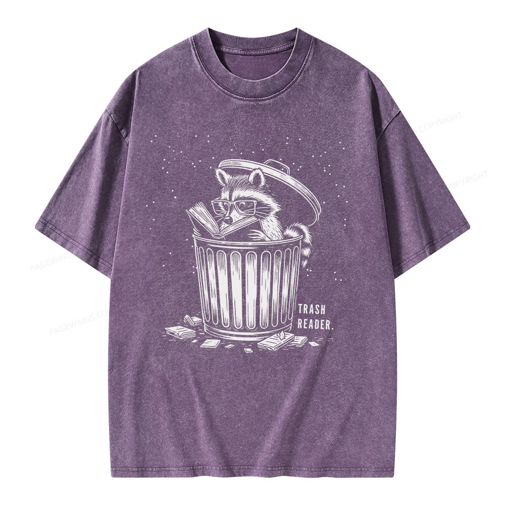 Pagewings Trash Reader Raccoon - Book Quote Unisex Washed T-shirt