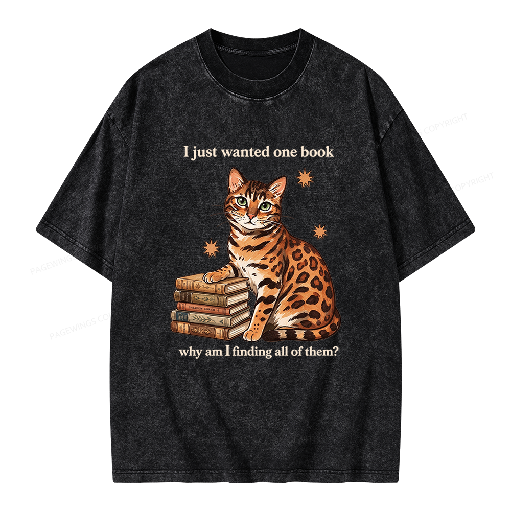 Pagewings Funny Cat Bookish Unisex Washed T-shirt