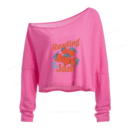 Pagewings Reading Is My Jam Slouchy Long Sleeve Off Shoulder T-shirt
