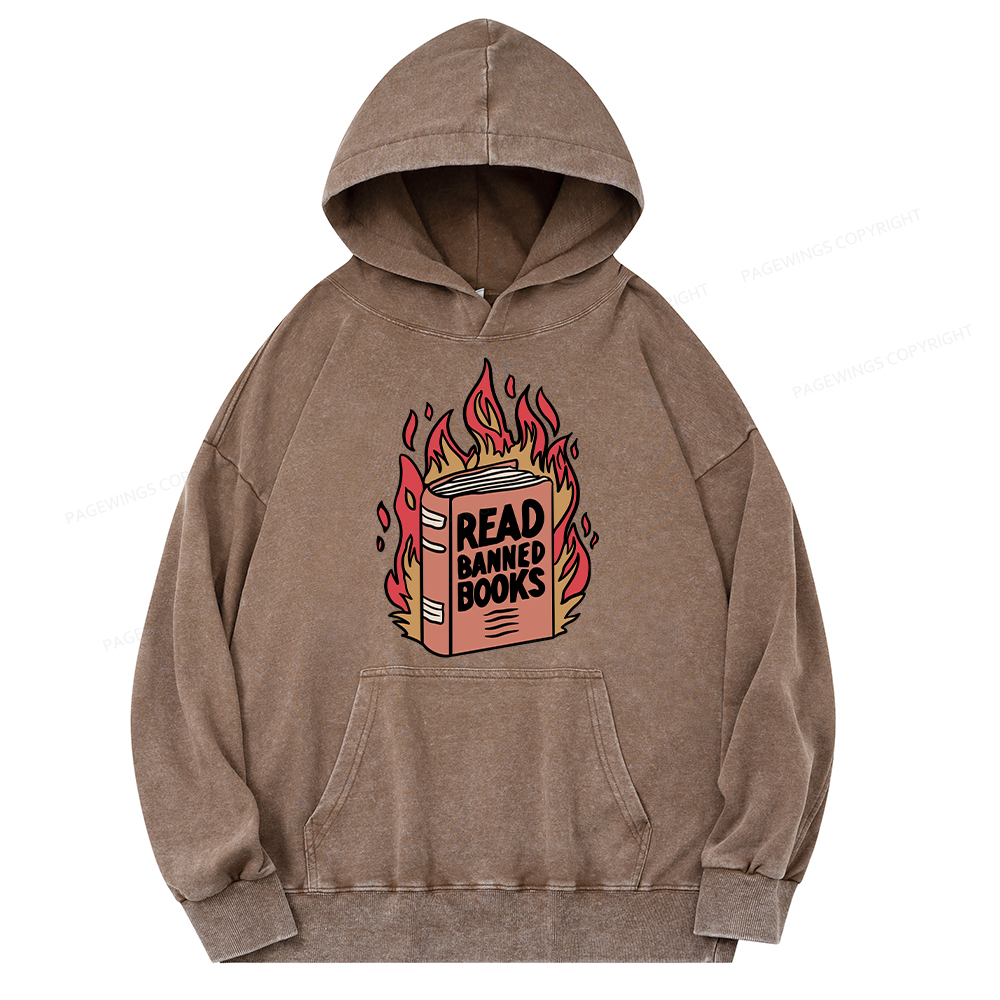 Pagewing Read Banned Books Shirt Unisex Washed Hoodie