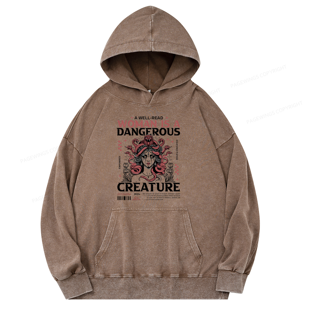 Pagewing A Well-Read Woman is A Dangerous Creature Unisex Washed Hoodie