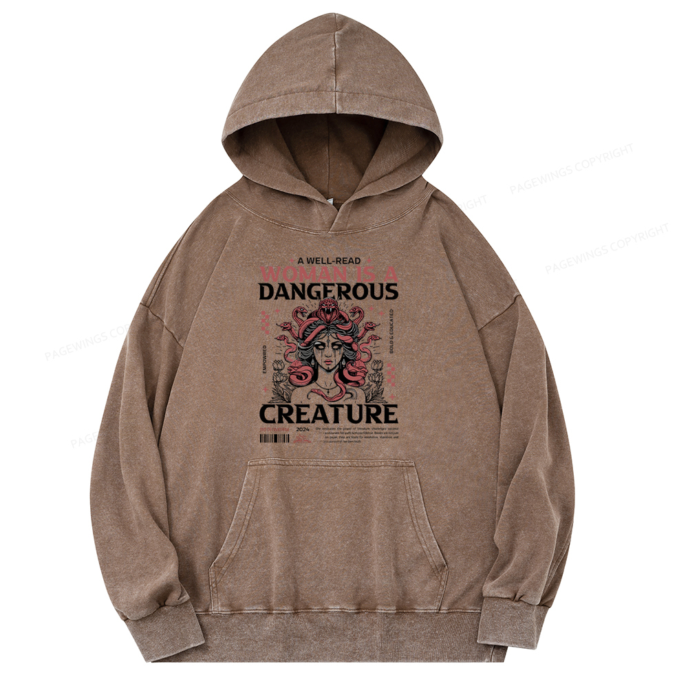 Pagewing A Well-Read Woman is A Dangerous Creature Unisex Washed Hoodie