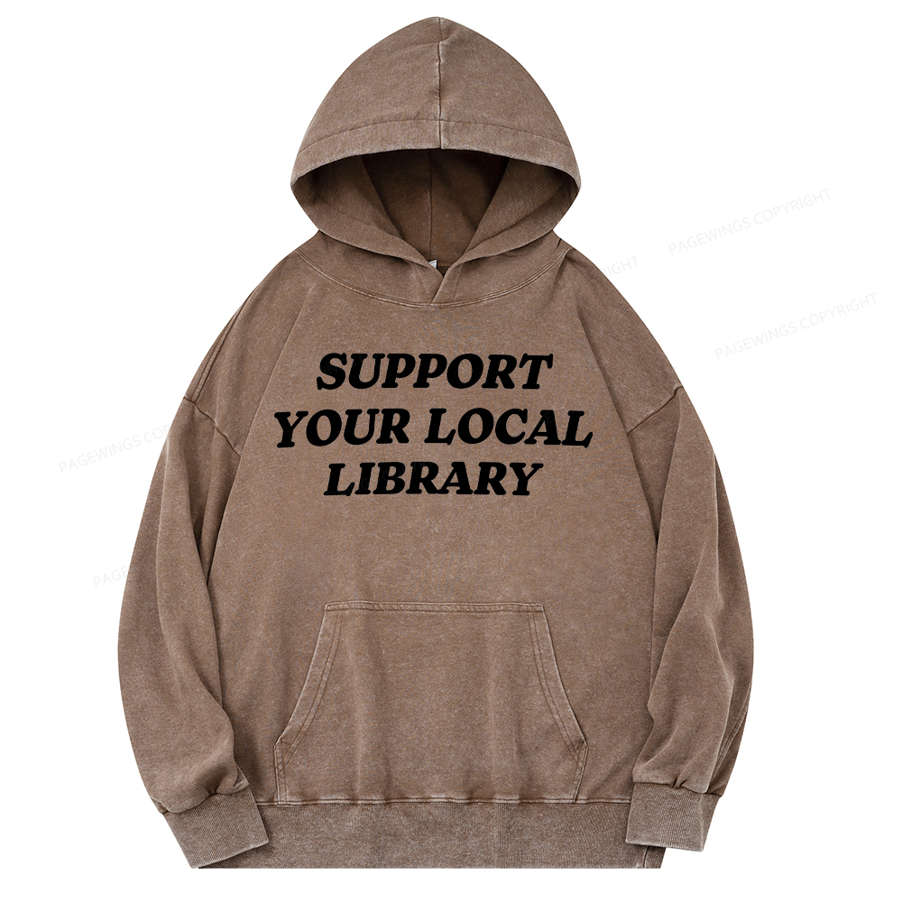 Pagewing Support Your Local Library Unisex Washed Hoodie