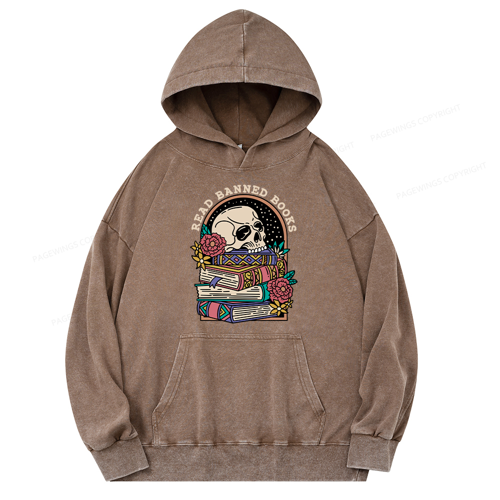 Pagewing Read Banned Book Floral Unisex Washed Hoodie