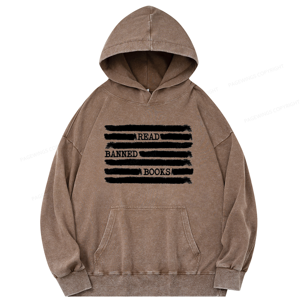 Pagewing Read Banned Books Bookworm Librarian Unisex Washed Hoodie