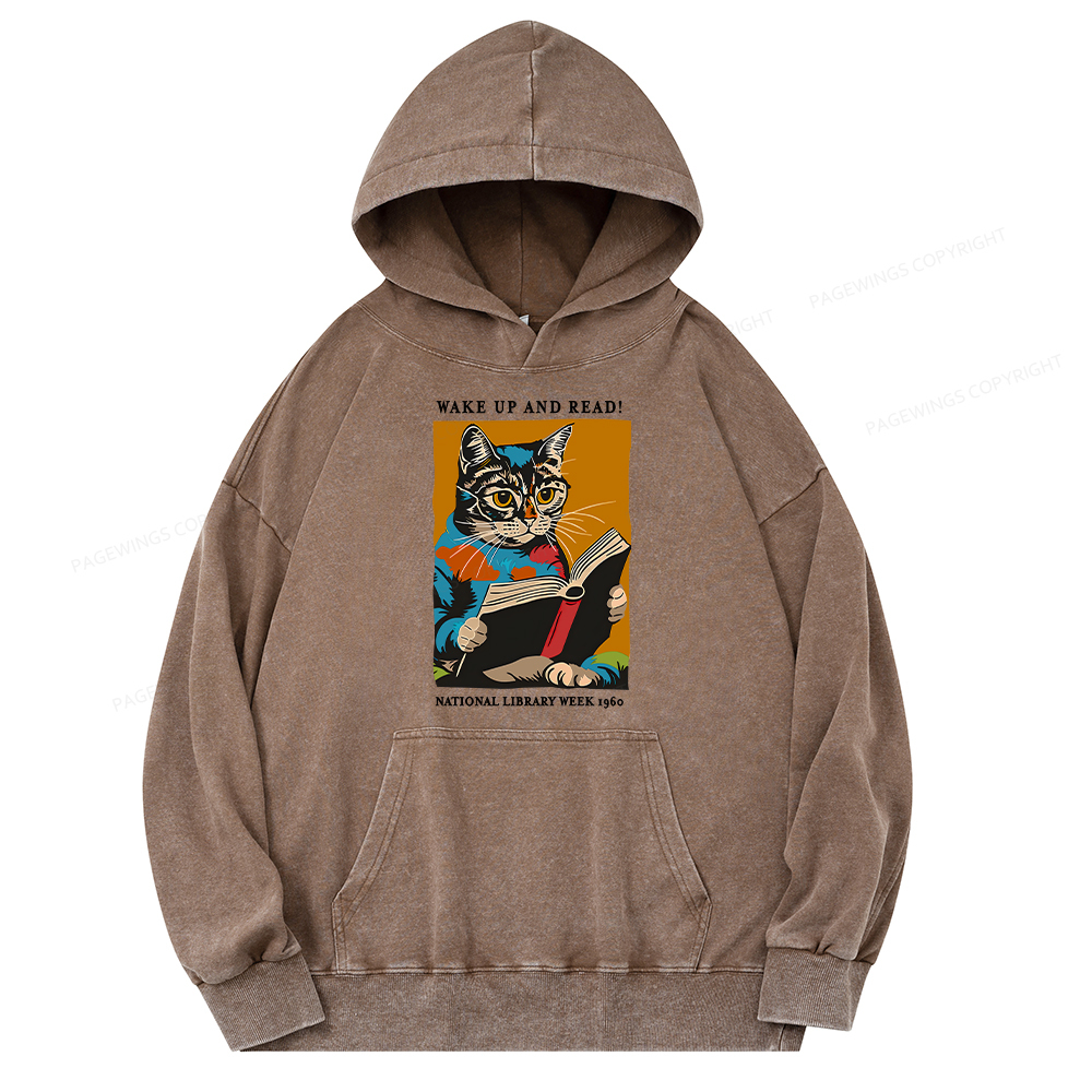 Pagewing Cat Reading Poster Unisex Washed Hoodie