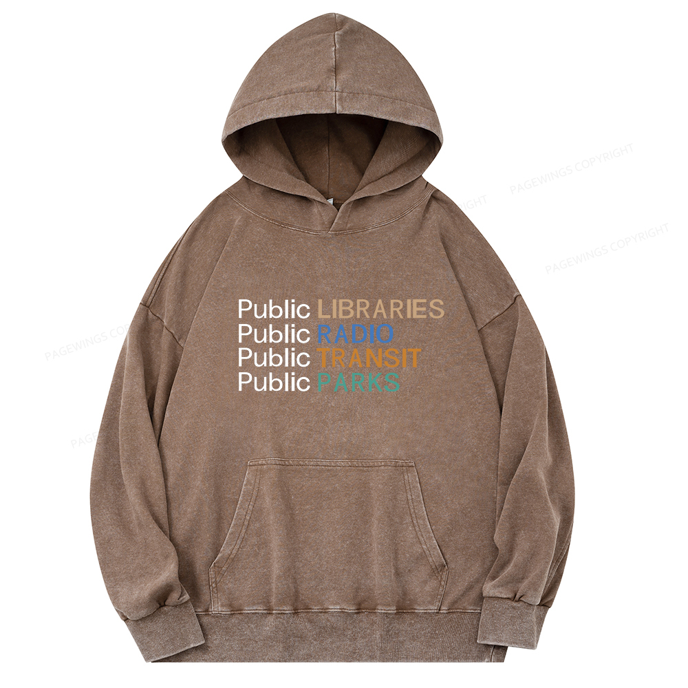 Pagewing Public Libraries Radio Transit Parks Unisex Washed Hoodie