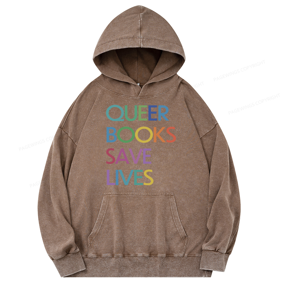 Pagewing Queer Books Save Lives Unisex Washed Hoodie