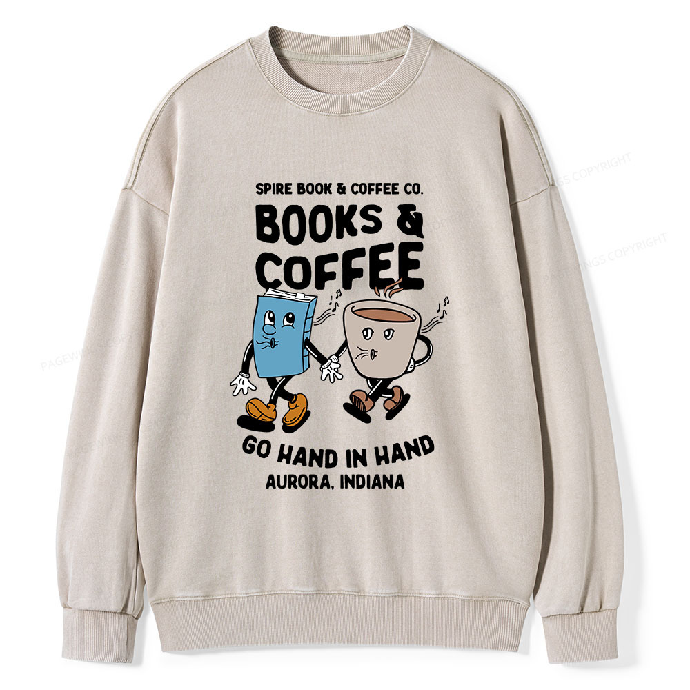 Pagewings Books Coffee Unisex Washed Sweatshirt