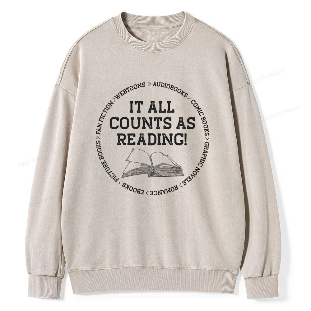 Pagewings It All Counts As Reading Unisex Washed Sweatshirt