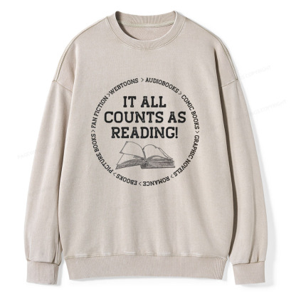 Pagewings It All Counts As Reading Unisex Washed Sweatshirt