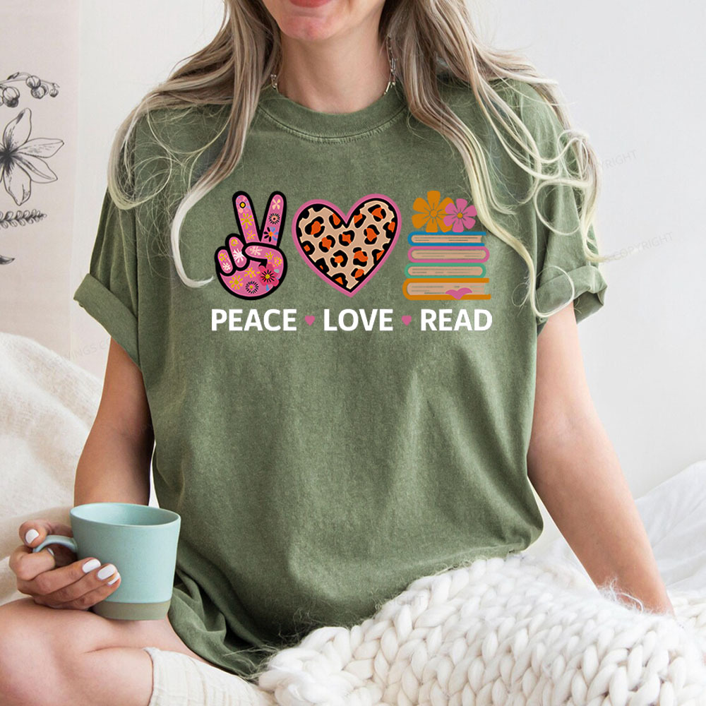 Pagewings Peace Love Read World Book Day Unisex Washed T-shirt