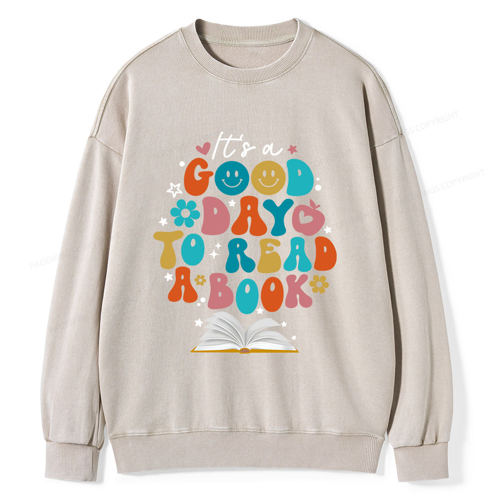 Pagewings Good Day To Read A Book Unisex Washed Sweatshirt
