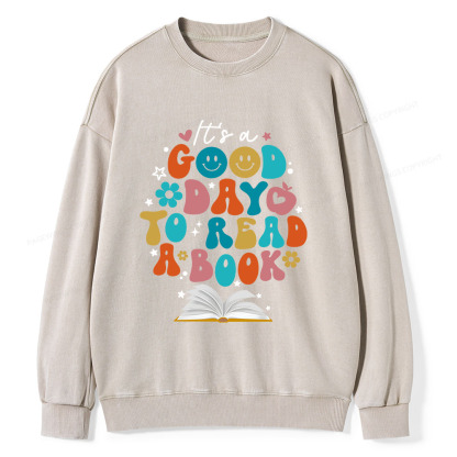 Pagewings Good Day To Read A Book Unisex Washed Sweatshirt