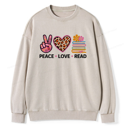 Pagewings Peace Love Read World Book Day Unisex Washed Sweatshirt