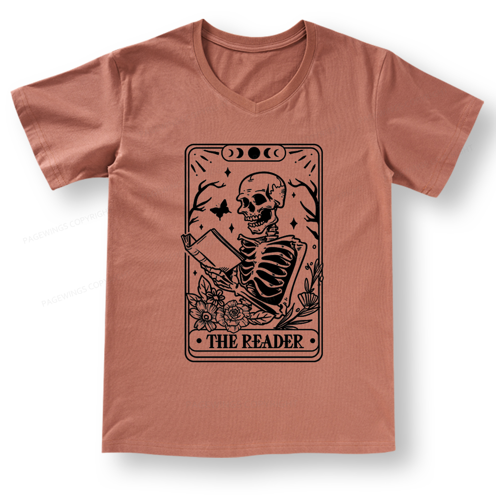 Pagewings Halloween The Reader Tarot Card V-neck T-shirt