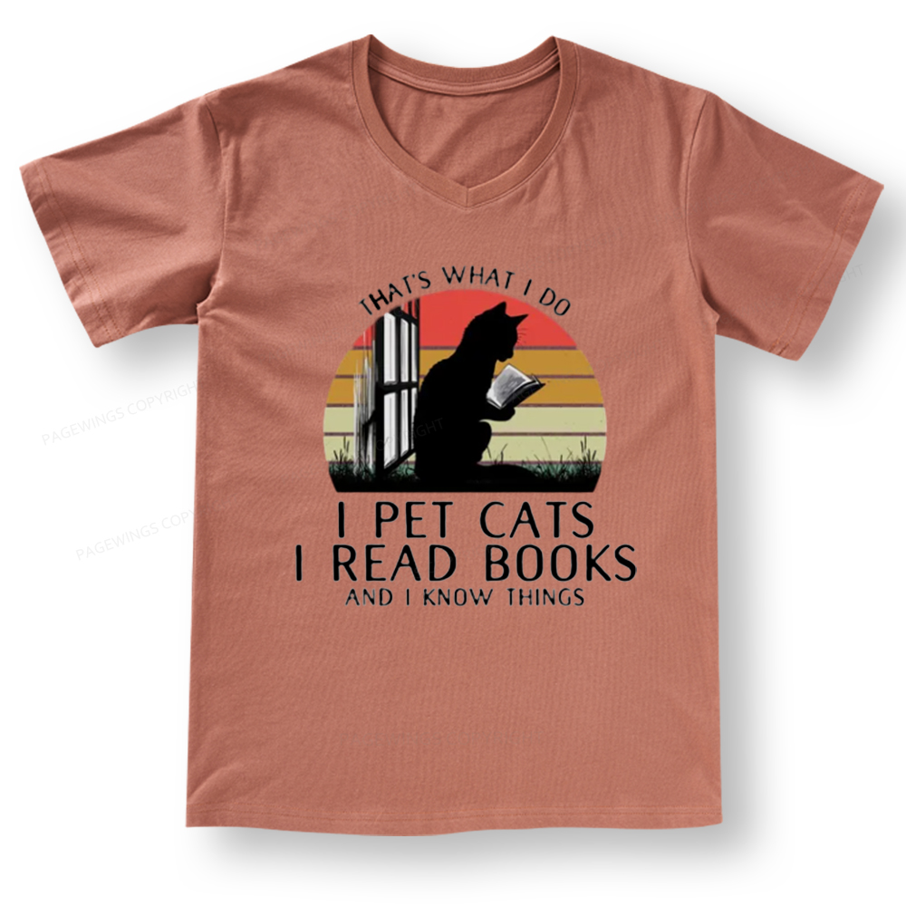 Pagewings Cat And Book V-neck T-shirt