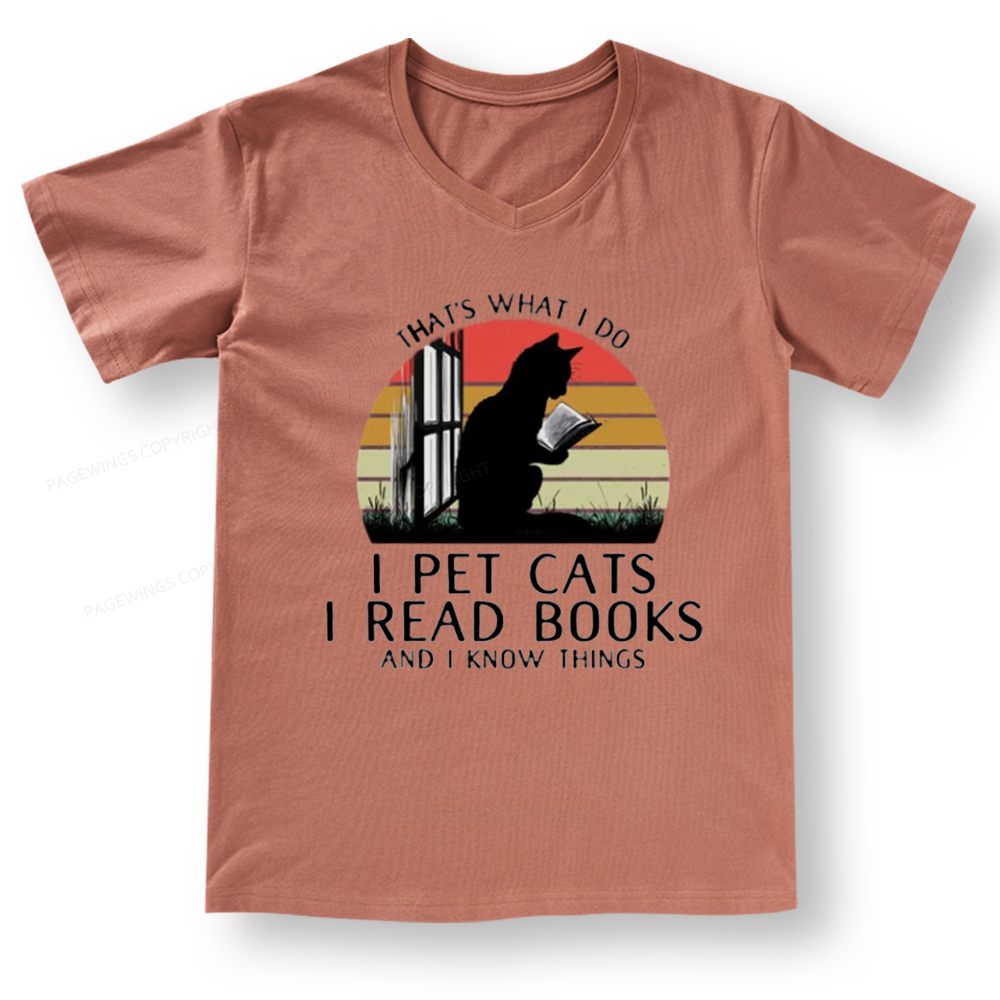 Pagewings Cat And Book V-neck T-shirt