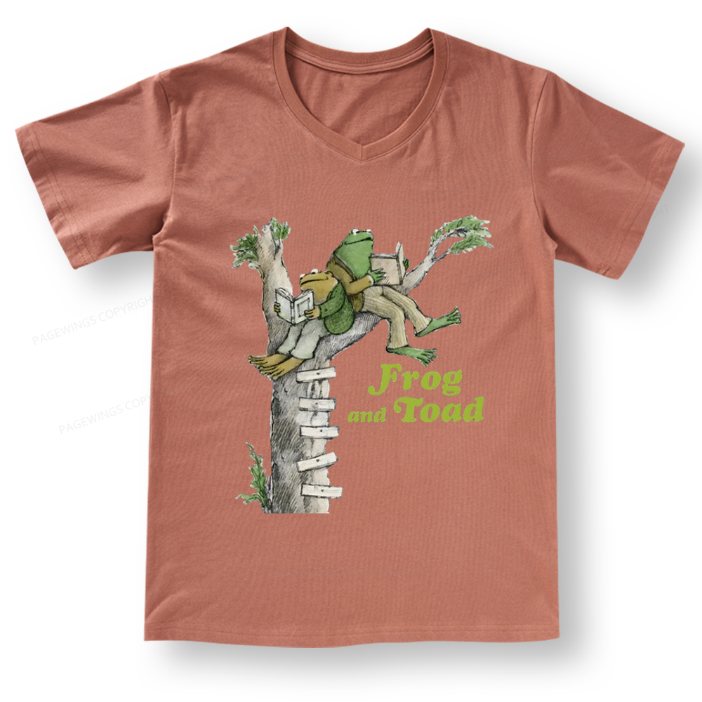 Pagewings Frog and Toad Old Book V-neck T-shirt