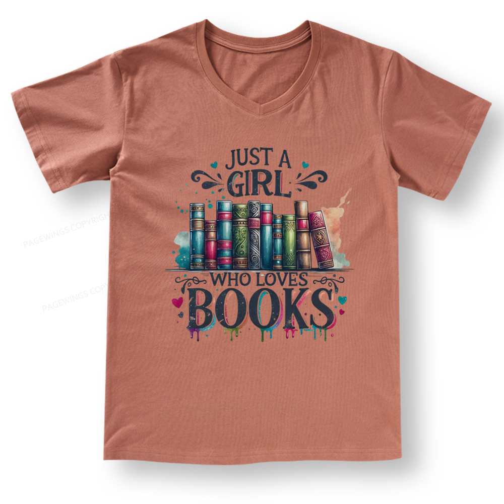 Pagewings Just A Girl Who Loves Books V-neck T-shirt