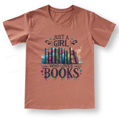 Pagewings Just A Girl Who Loves Books V-neck T-shirt