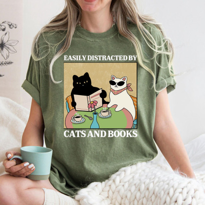 Pagewings Cats And Books Unisex Washed T-shirt