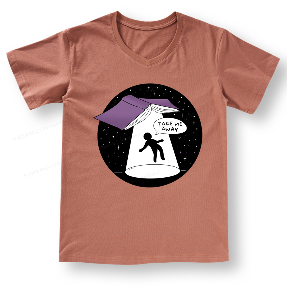 Pagewings Take Me Away Books V-neck T-shirt