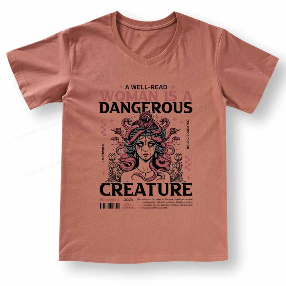 Pagewings A Well-Read Woman is A Dangerous Creature V-neck T-shirt
