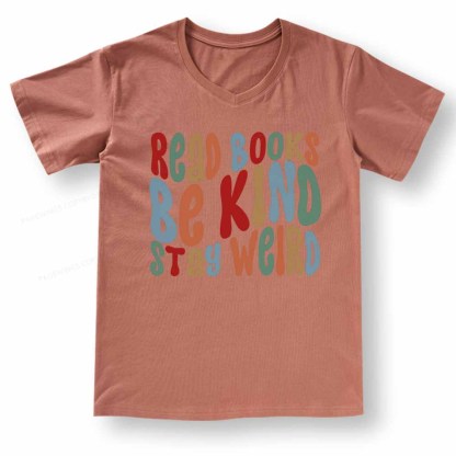 Pagewings Read Books Be Kind Stay Weird V-neck T-shirt