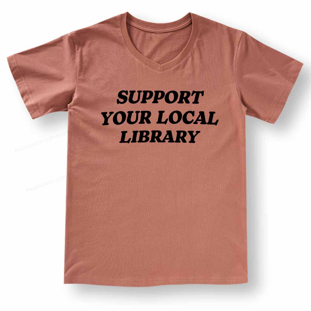 Pagewings Support Your Local Library V-neck T-shirt