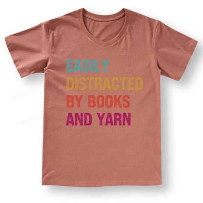 Pagewings Easily Distracted By Books And Yarn V-neck T-shirt