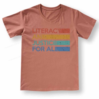 Pagewings Literacy and Justice For All V-neck T-shirt 